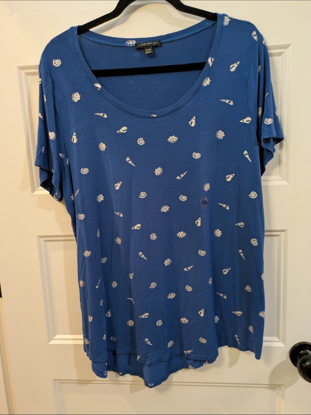 Lane Bryant Blue Scoop Neck Tee with Shell Motif